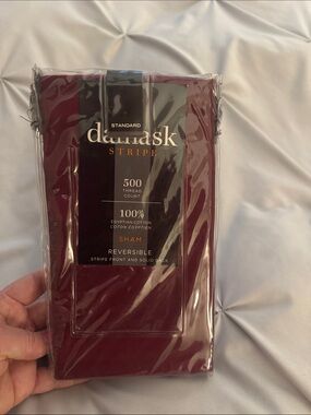 Damask Stripe 500 Thread Count Sham in Burgundy